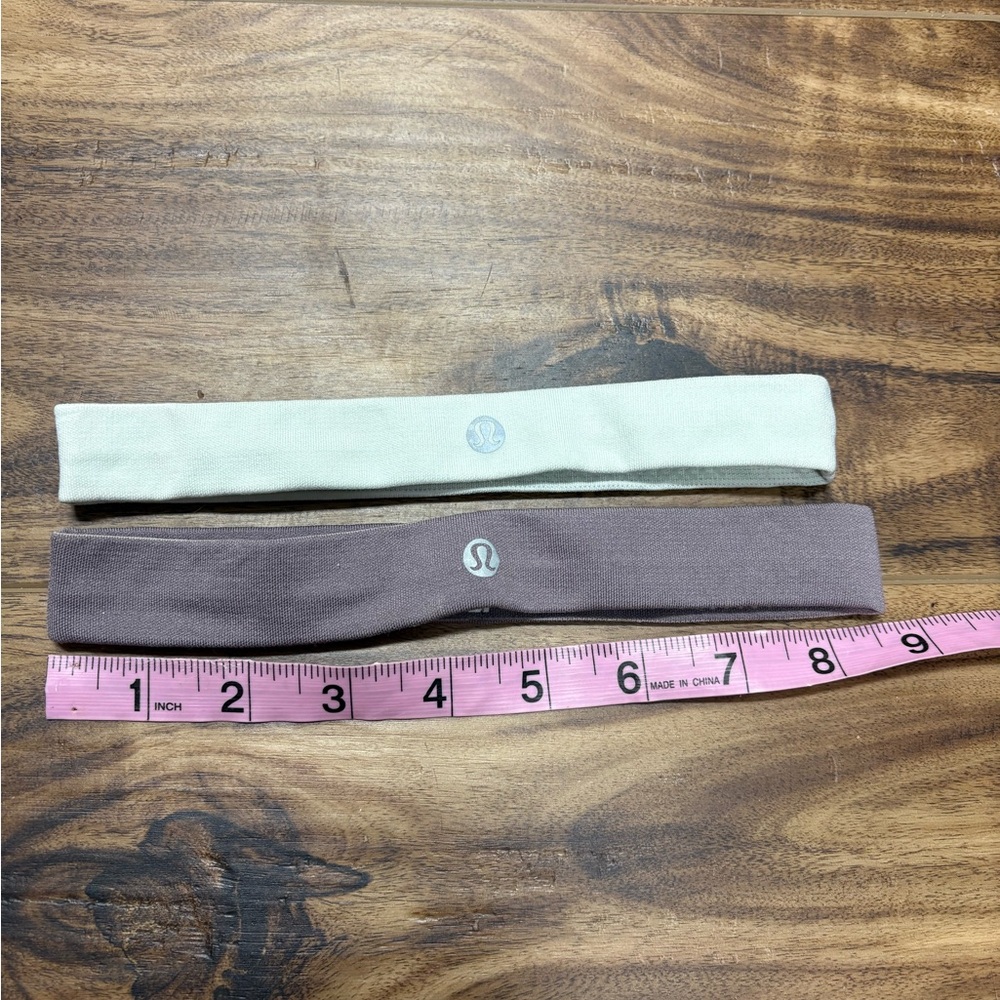 Lululemon Fly Away Tamer Headband II, lot of 2, purple & light lime green